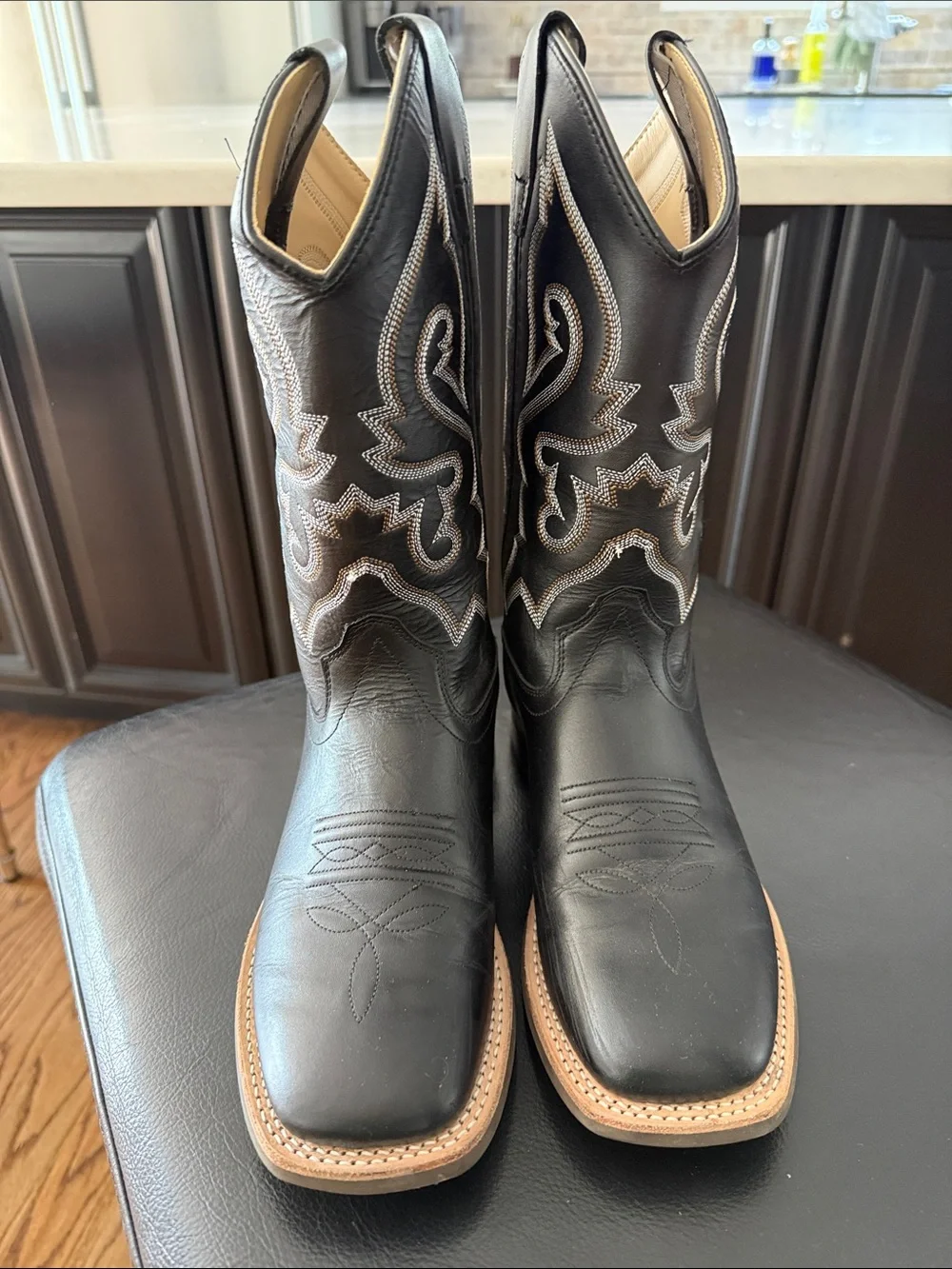 Boys Black Leather Western Cowboy Boots